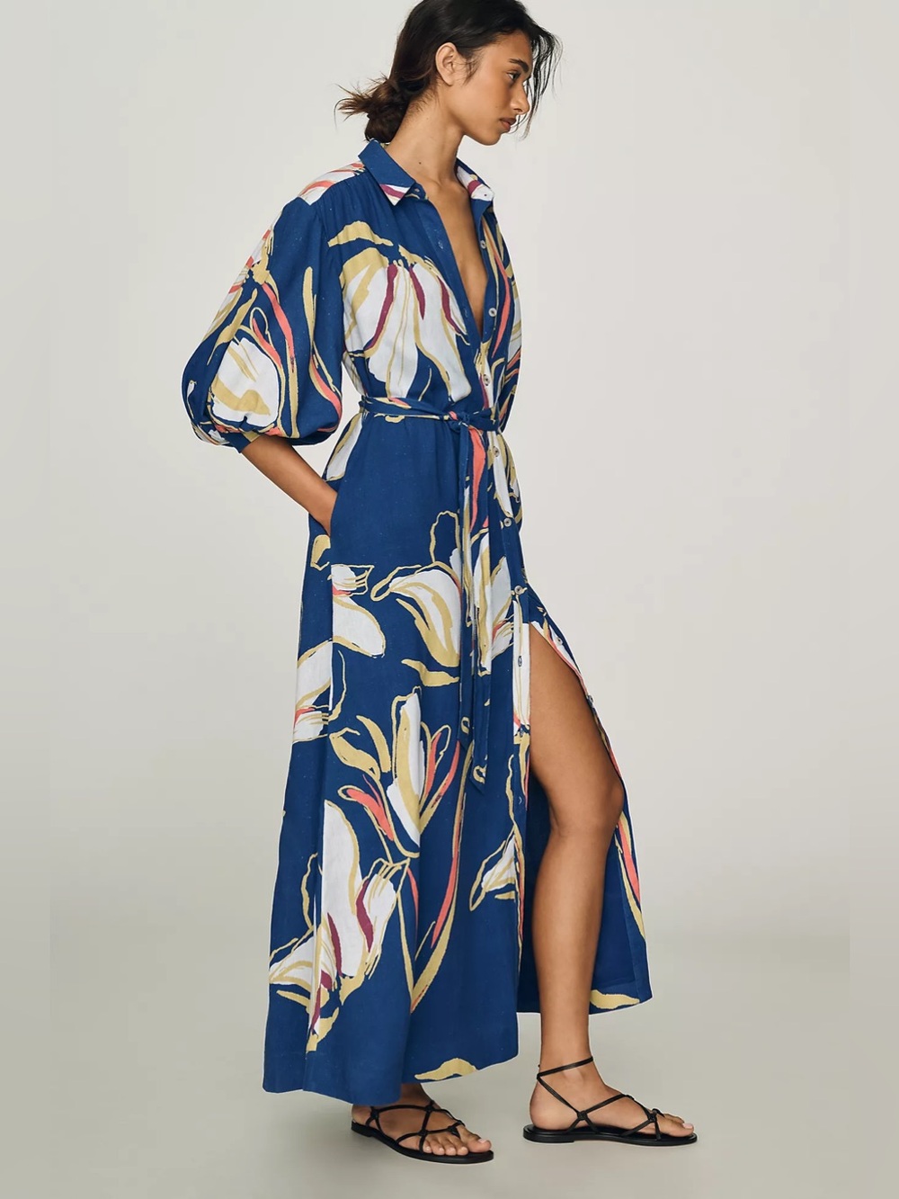 Anthropologie Maeve Mona Linen Maxi Shirtdress